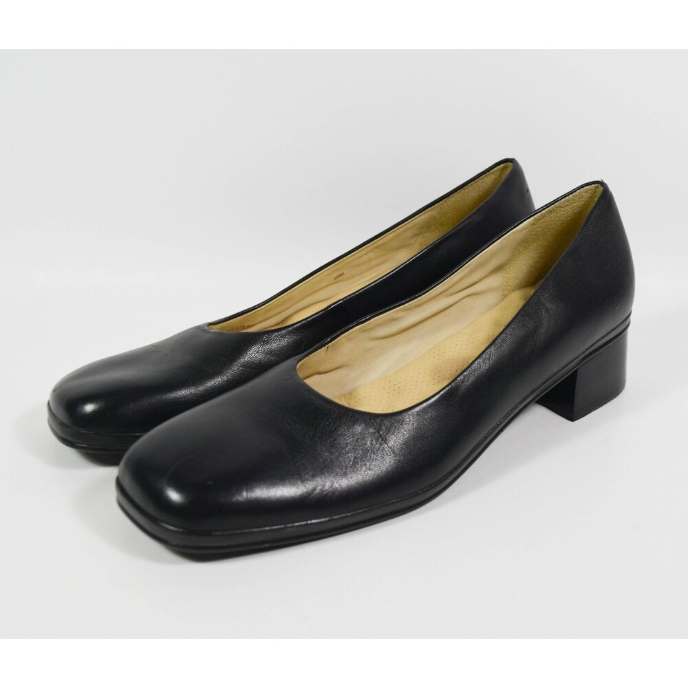 Softwalk Black Leather Low Block Heel Slip On Comfort Pumps Loafers Sz 10N - Picture 3 of 7